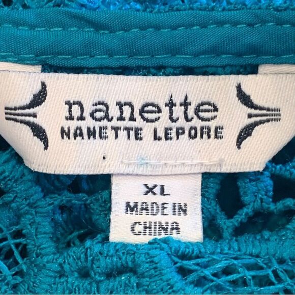 Nanette Lepore Sleeveless Mockneck Embroidered Lace Top Deep Lake Blue Size XL - Picture 7 of 10